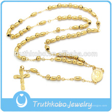 Vacuum Plating Gold Classic Nachahmung Schmuck religiöse Christian Zubehör mit Kruzifix Edelstahl Rosenkranz Kette